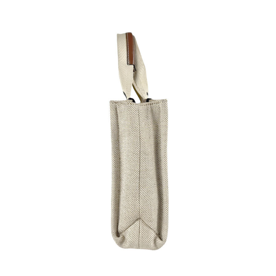 Chloe Woody Beige Canvas Bag Tote Leather Brown Tan
